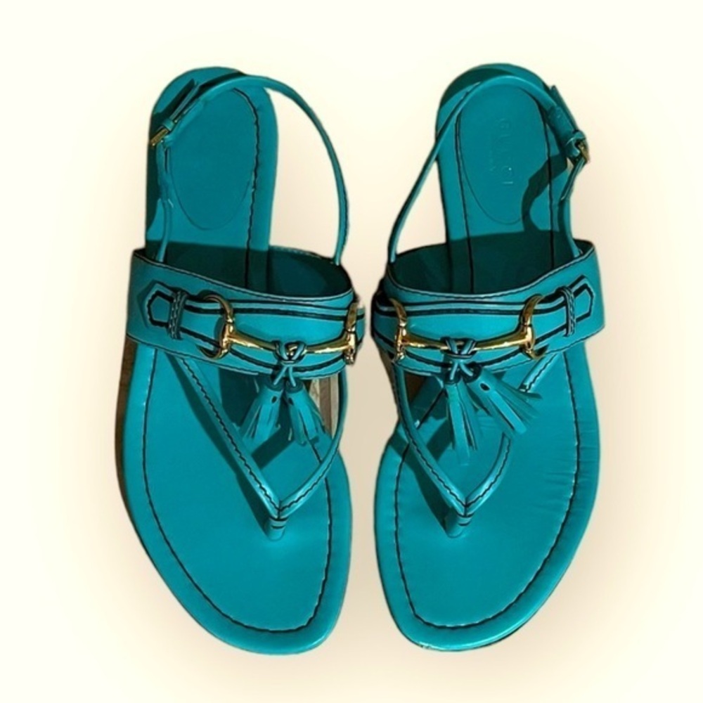 Gucci Horse Bit Sandal Tassel Thong Teal